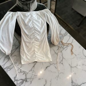 H&M White Ruched Off-Shoulder Puff Sleeve Top
